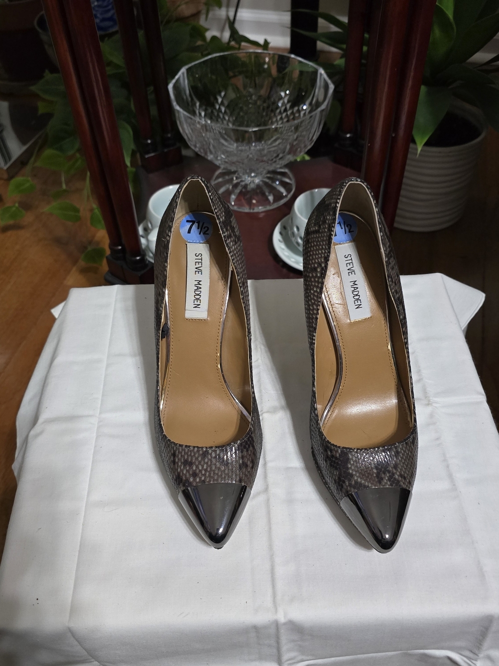 Steve Madden Brown Snake-Print Pumps with Black Patent Cap Toe